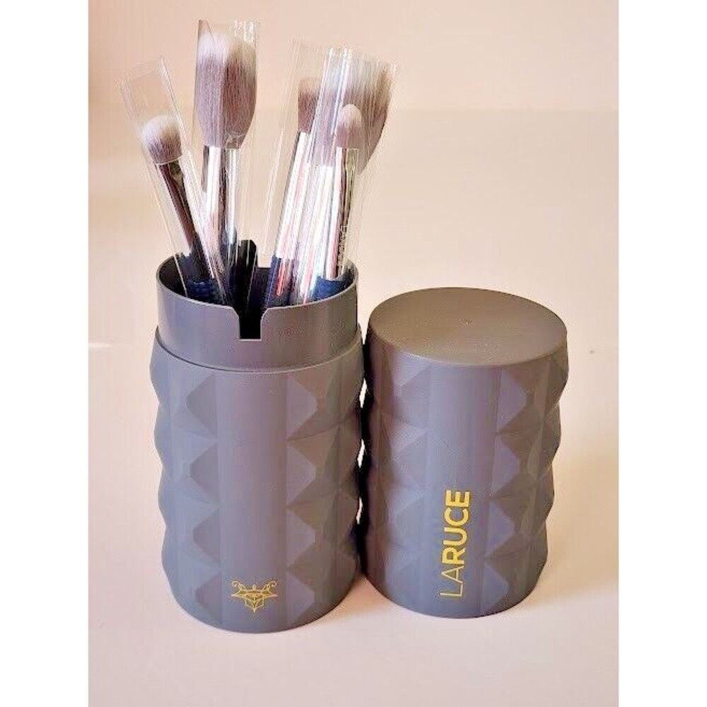Laruce Beauty Christine 5 Pc Makeup Brush Set Grey Rennie Cup Hard Case Travel